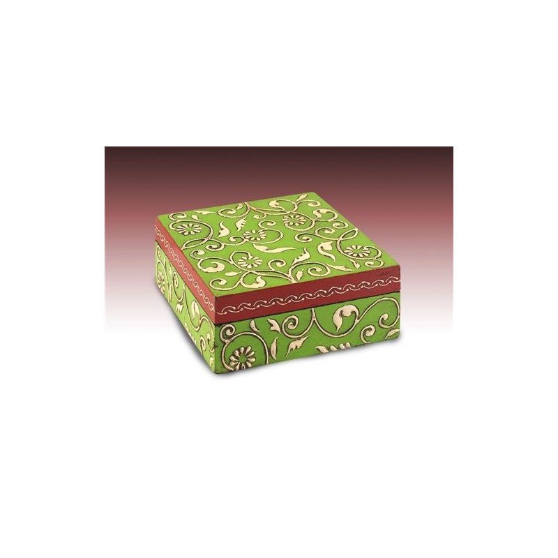 Caja Cuadrada India Verde 15 cm