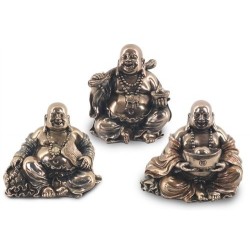 Set 3 Figuras Resina Bronce Buda Feliz 10 cm