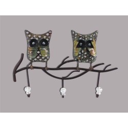 Perchero Pared Metal Buhos 3 Pomos 40 cm