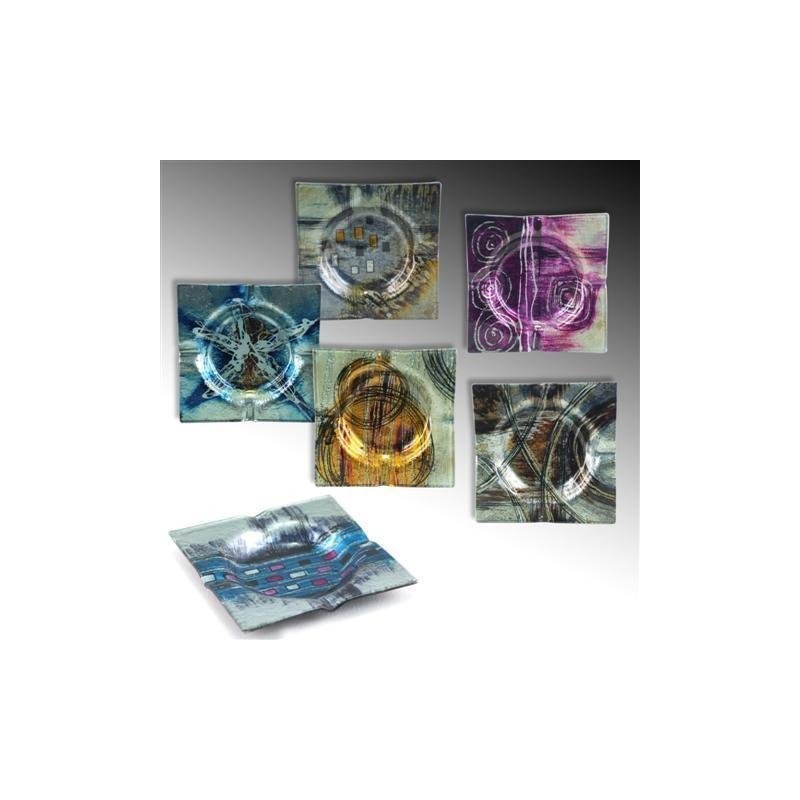 Platos Cristal Decorado x6 Colores 15 cm