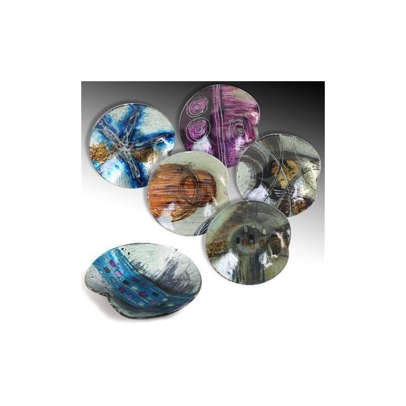 Platos Cristal Decorado x6 Colores 17 cm