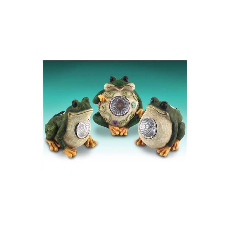 Set 3 Figuras Ranas Con Luz Solar 10 cm