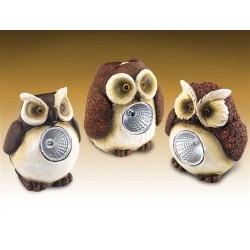 Set 3 Figuras Buhos Con Luz Solar 10 cm