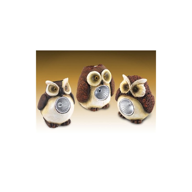 Set 3 Figuras Buhos Con Luz Solar 10 cm