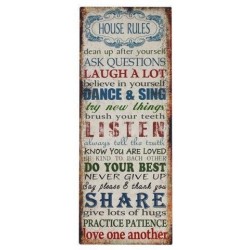 Placa Pared Decorativa Mensaje House Rule 50x20 cm