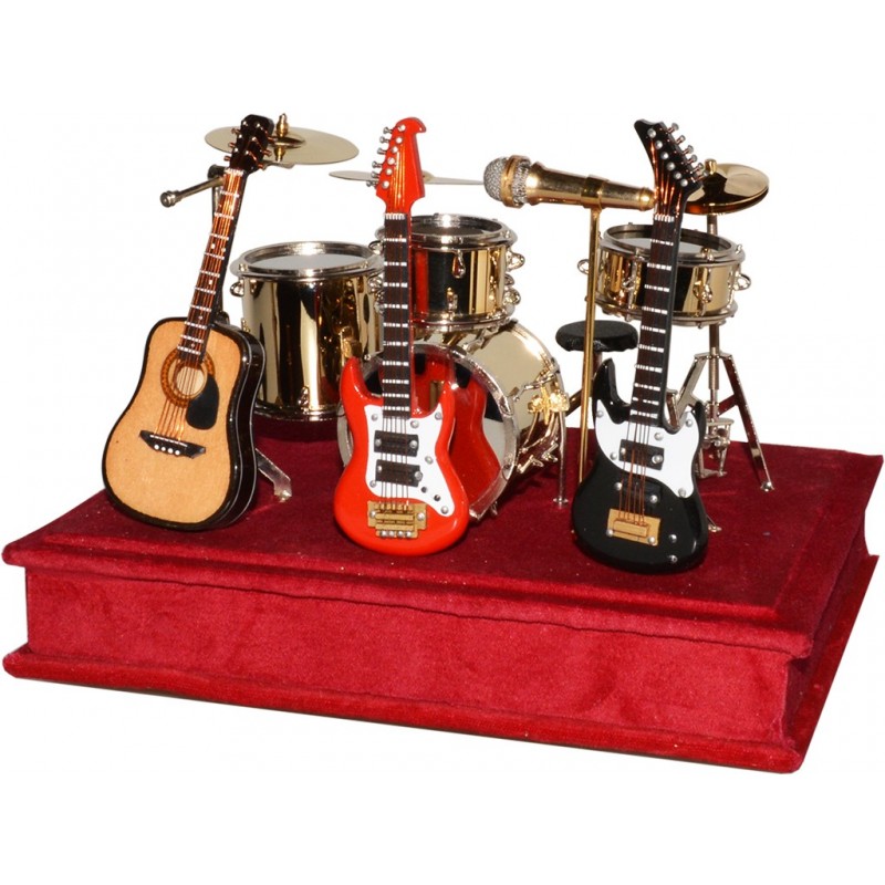 MINIATURA BATERÍA MÚSICA METAL+ 3 GUITARRAS 18X14X14CM
