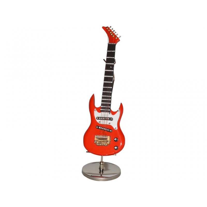 MINIATURA GUITARRA ELECTRICA ROJA MADERA C/STAND H:15CM