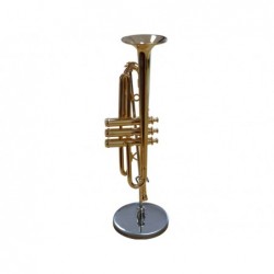 MINIATURA TROMPETA METAL DORADA C/STAND 12CM