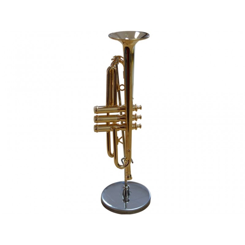 MINIATURA TROMPETA METAL DORADA C/STAND 12CM