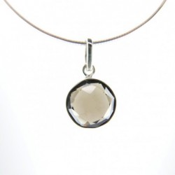 Colgante de Cuarzo Ahumado Cculo Facetado -Plata de Ley 925-