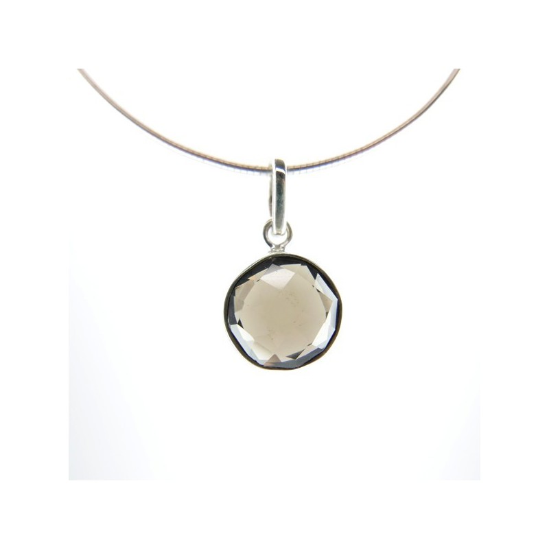 Colgante de Cuarzo Ahumado Cculo Facetado -Plata de Ley 925-