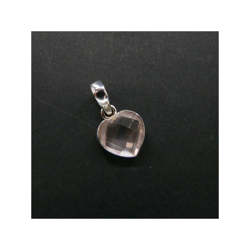 Colgante de Cuarzo Rosa Corazn Facetado -Plata de Ley 925-