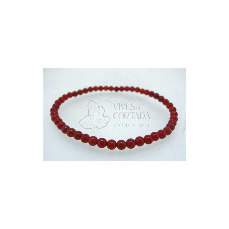 Pulsera Elastica Bolas de Cornalina de 4 mm
