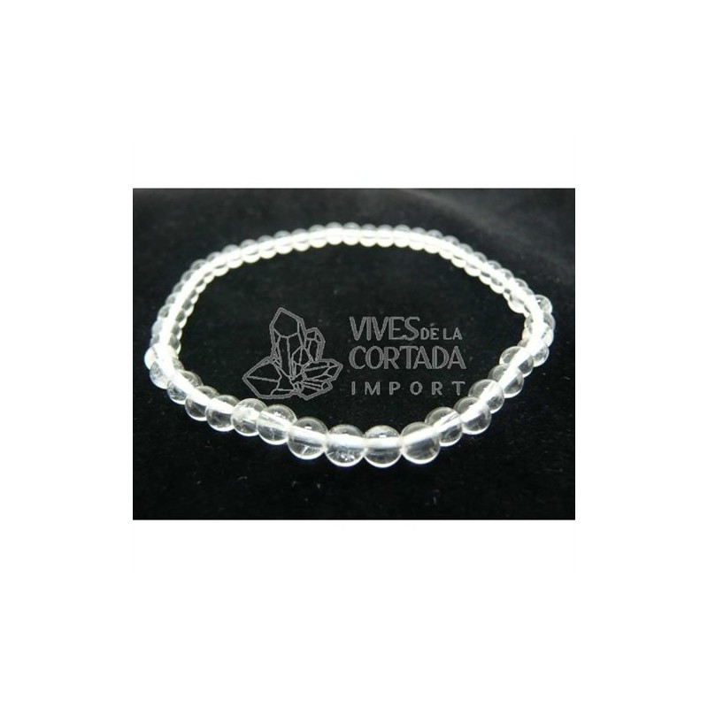 Pulsera Elastica Bolas de Cuarzo Blanco de 4 mm