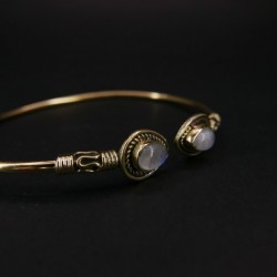 Pulsera de Bronce Fina con Piedra Luna -26.1-
