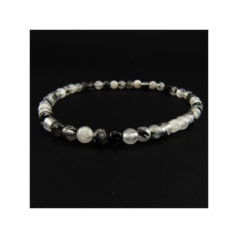 Pulsera de Cuarzo Turmalinado Bola Lisa 4mm