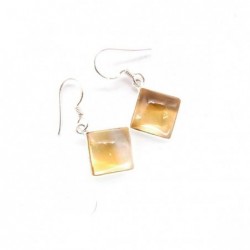 Pendientes de Citrino Cubo Liso Grande - Plata de Ley 925