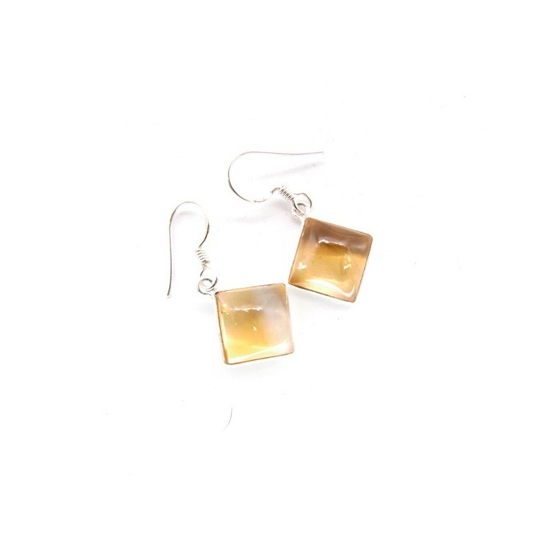 Pendientes de Citrino Cubo Liso Grande - Plata de Ley 925