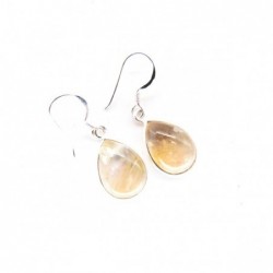 Pendientes de Citrino Lagrima Liso Grande  - Plata de Ley 925