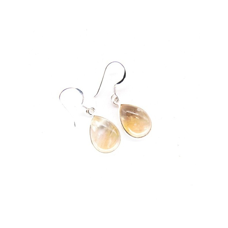 Pendientes de Citrino Lagrima Liso Grande  - Plata de Ley 925