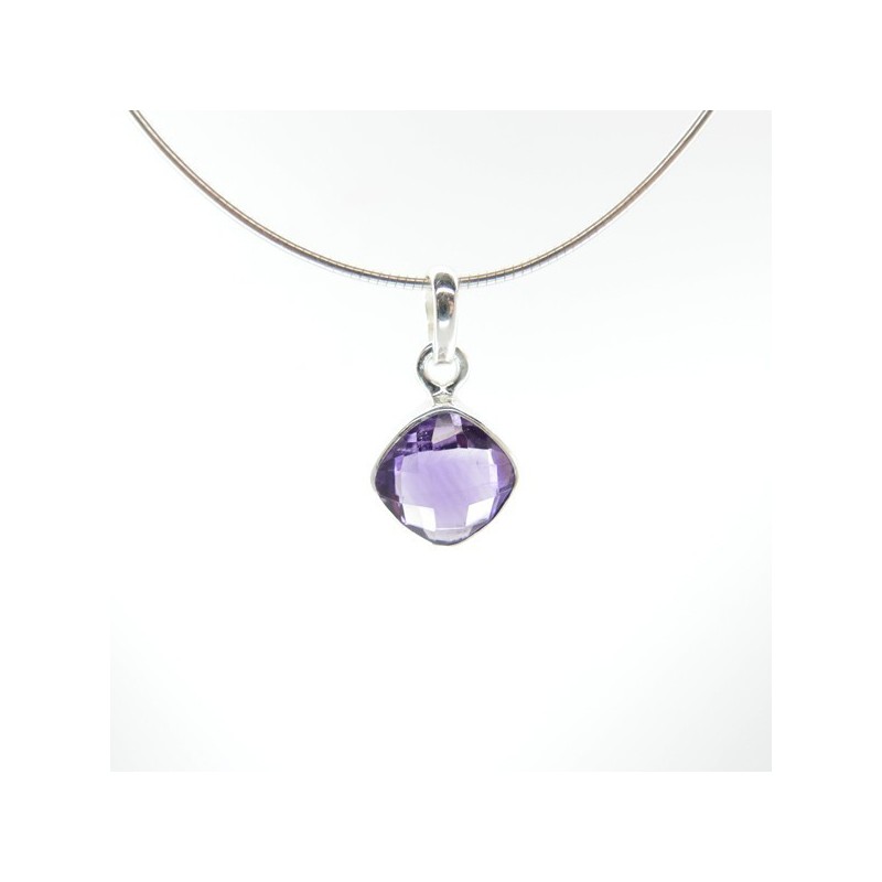 Colgante de Amatista Cubo Facetado - Plata de Ley 925