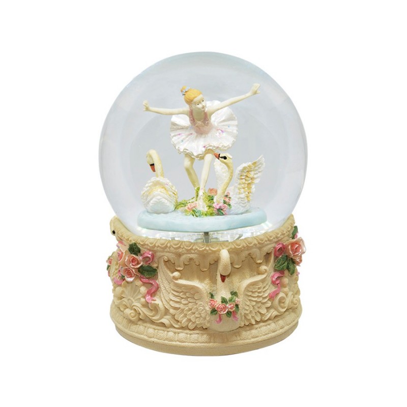 BOLA MUSICAL BAILARINA BCA C/CISNES H:16CM INT.ROT