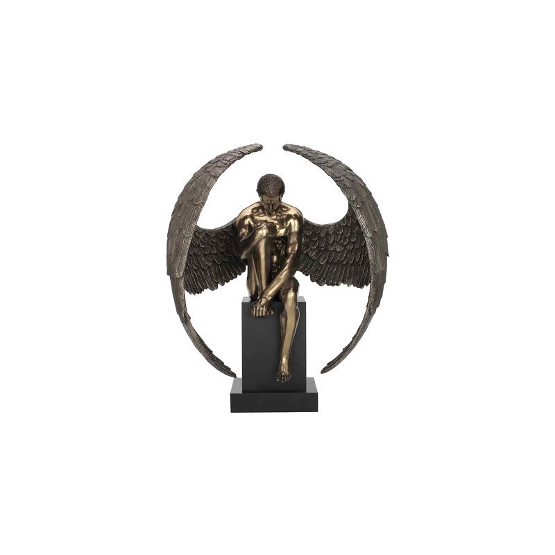 Figura Decorativa Angel Desnudo Pedestal Resina 61 cm