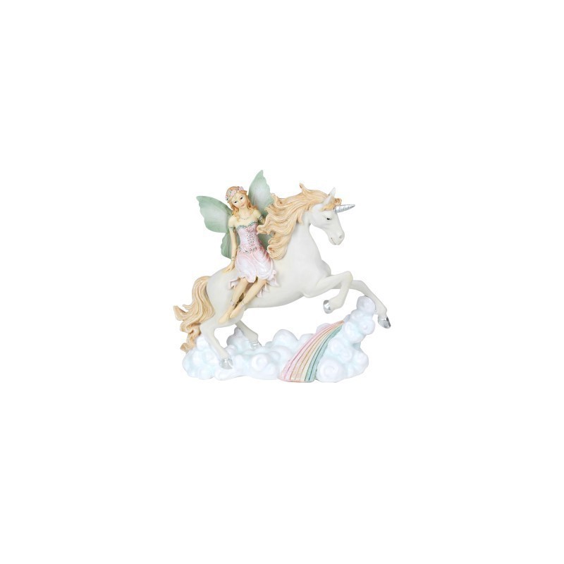 Figura Decorativa Hada con Unicornio Resina 20 cm