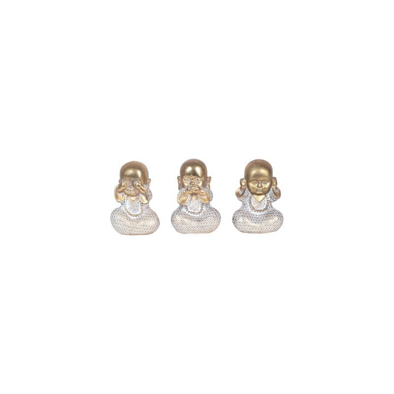 Figura Decorativa x3 Buda Resina 12 cm