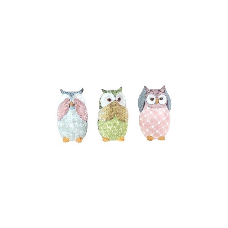 Figura Decorativa x3 Buho Resina No ve No Oye No Habla 12 cm