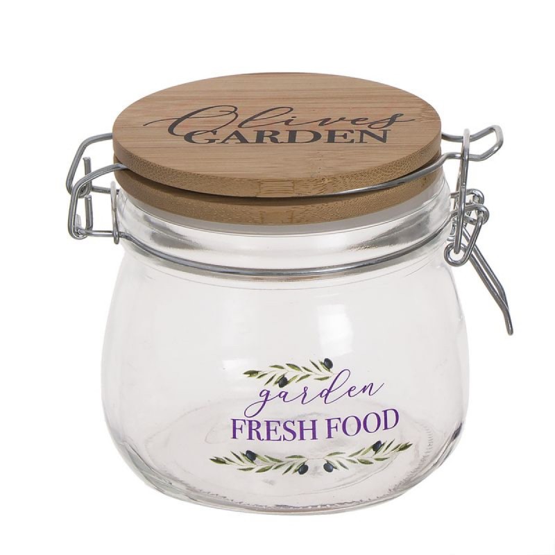 Bote de Cocina Cristal Tapa Madera 11 cm
