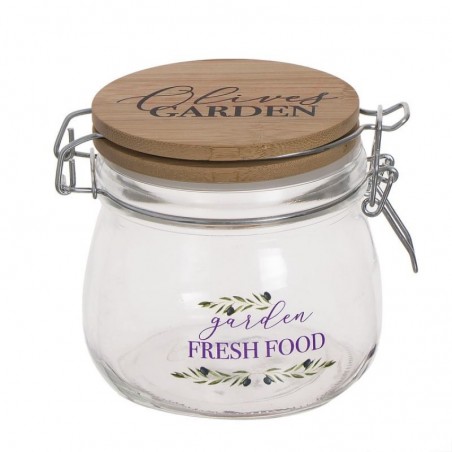 Bote de Cocina Cristal Tapa Madera 11 cm