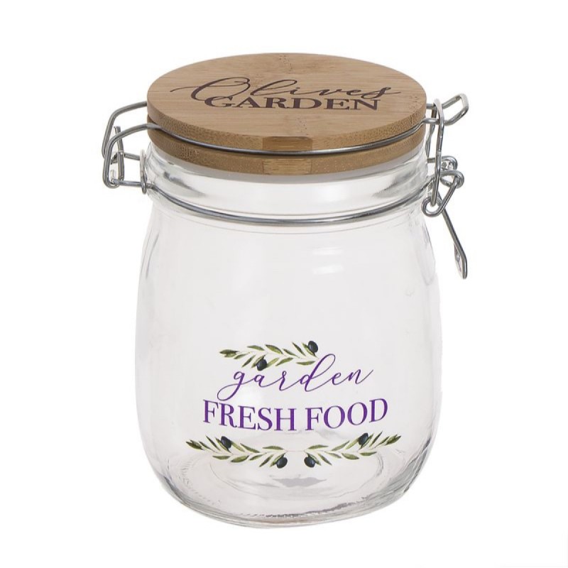 Bote de Cocina Cristal Tapa Madera 13 cm