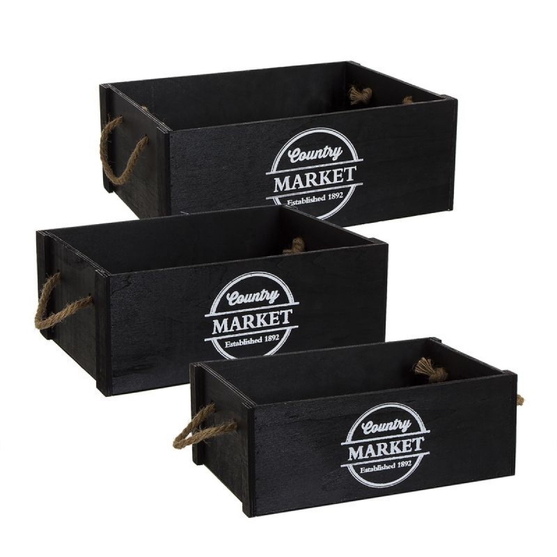 Cajas de almacenaje de madera con perfiles metálicos negros (set de 2uds) 