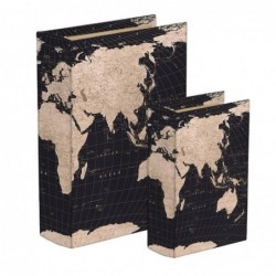 Caja Forma de Libro Mapa Madera Set 2 Unidades 23 cm