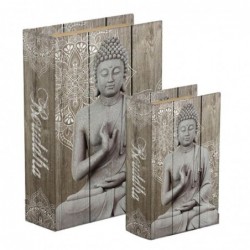 Caja Forma Libro Set 2 Unidades Buda Madera 23 cm