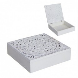 Caja Madera Tallada Blanca 22 cm