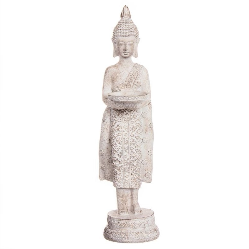 Figura Decorativa Buda Portavelas Resina Blanco 36 cm
