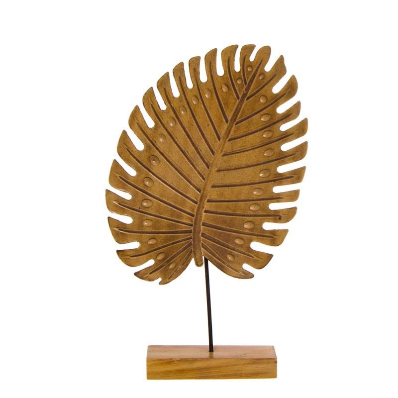 Figura Decorativa Hoja en Peana Marron Madera 29 cm