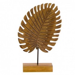 Figura Decorativa Hoja en Peana Marron Madera 37 cm