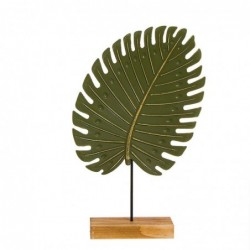Figura Decorativa Hoja en Peana Verde Madera 29 cm