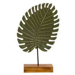 Figura Decorativa Hoja en Peana Verde Madera 37 cm