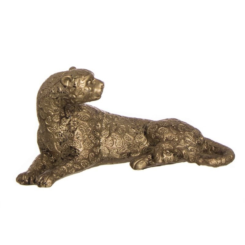 Figura Decorativa Leopardo Estirado Oro Resina 22 cm