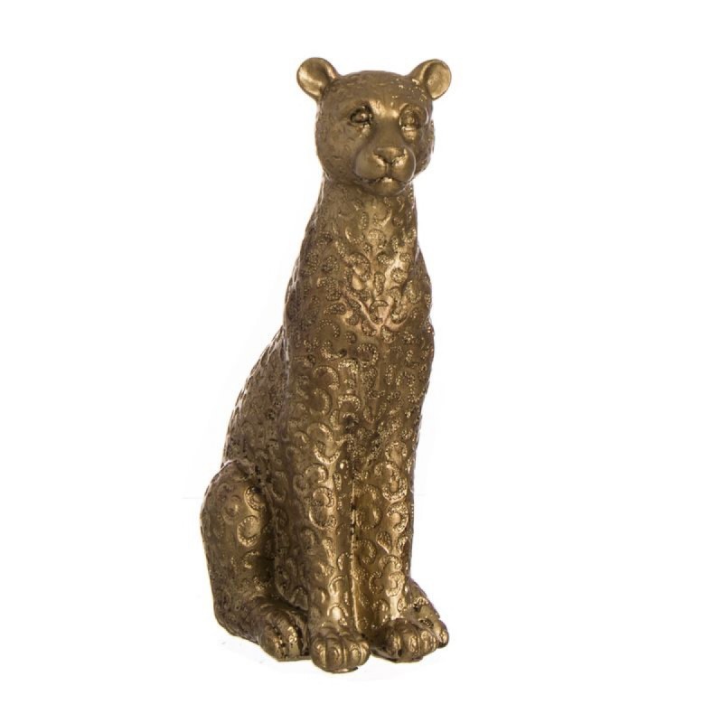 Figura Decorativa Leopardo Sentado Oro Resina 23 cm