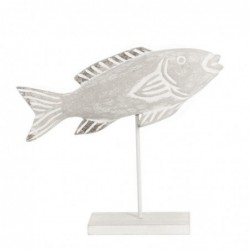 Figura Decorativa Pez en Peana Madera Blanco 26 cm