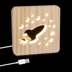 Lampara Led Cable USB Madera Cohete 19 cm