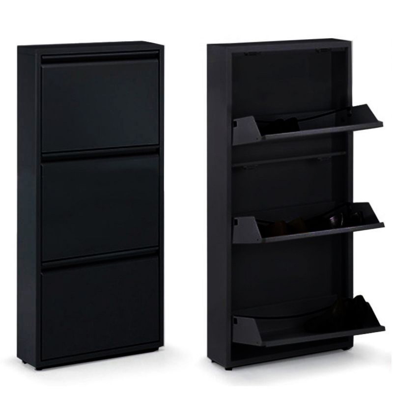 Mueble Zapatero Metal Negro 106 cm 3 Cajones Armario Organizador Calzado Estantes