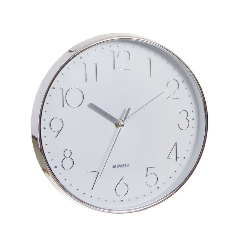 Reloj de Pared Redondo Cromado Blanco 25 cm