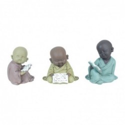 Figura Decorativa x3 Monjes Resina 14 cm