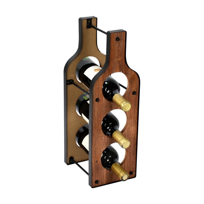 Botellero Madera y Metal Botella de Vino 47 cm